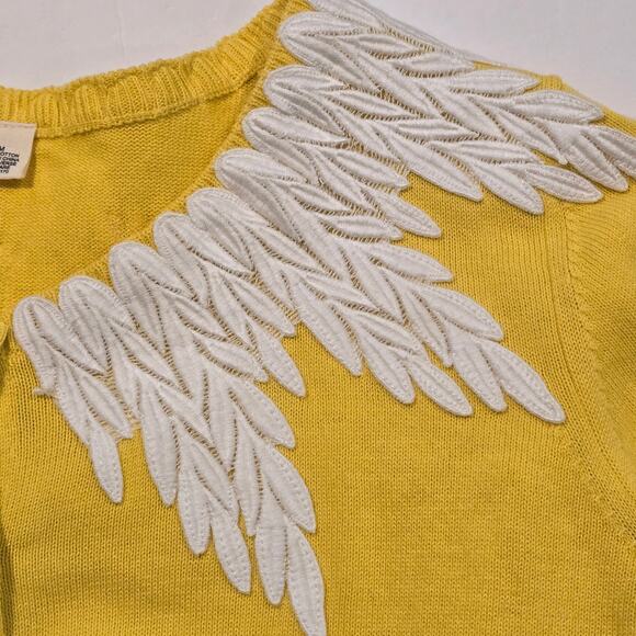 Moth Anthropologie Sunny Yellow Cotton Wysteria Lace Trim Fitted Cardigan, Med - Picture 6 of 9